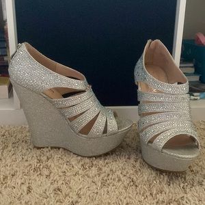 glittery wedge heels